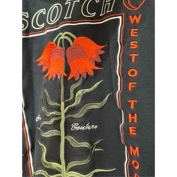 Scotch & Soda Black Graphic Red Flower Embroidered Hoodie Sweatshirt Men's Large - Picture 13 of 14
